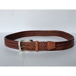Torino Italian Leather Belt Tan Braided Woven Stretch 31 Inches USA made